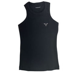 Regata Feminina Laço Forte Canelado Básica Preta Ref:500