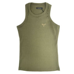 Regata Feminina Laço Forte Canelado Básica Verde Ref:504