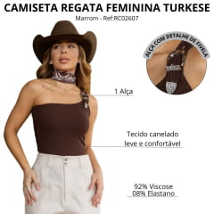 Regata Feminina Turkese Nula Manga Malha Canelada Lone Buckle Marrom 1 Alça Com Fivela Ref: RC02607