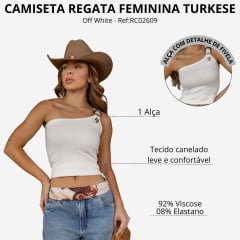 Regata Feminina Turkese Nula Manga Malha Canelada Lone Buckle Off White 1 Alça Com Fivela Ref: RC02609