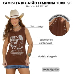 Regata Feminina Turkese Marrom Regatão Rip Estampada Com Tachinhas Ref: TS11510