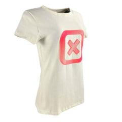 Camiseta Slim Fit Feminina TXC Off White Manga Curta Com Logo Grande Em Pink REF: 50968