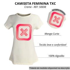 Camiseta Slim Fit Feminina TXC Off White Manga Curta Com Logo Grande Em Pink REF: 50968