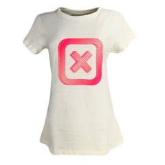 Camiseta Slim Fit Feminina TXC Off White Manga Curta Com Logo Grande Em Pink REF: 50968
