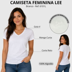 Camiseta Feminina Lee T-shirt Baby Look Básica Branca Manga Curta Gola V Ref: 6101L