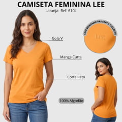 Camiseta Feminina Lee T-shirt Baby Look Básica Laranja Manga Curta Gola V Ref: 6103L