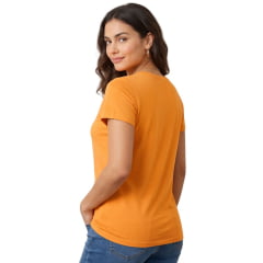 Camiseta Feminina Lee T-shirt Baby Look Básica Laranja Manga Curta Gola V Ref: 6103L