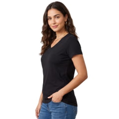 Camiseta Feminina Lee T-shirt Baby Look Básica Preta Manga Curta Gola V Ref: 6100L