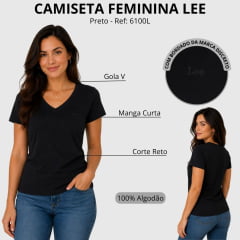 Camiseta Feminina Lee T-shirt Baby Look Básica Preta Manga Curta Gola V Ref: 6100L
