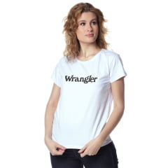 Camiseta T-Shirt Feminina Wrangler Branca Básica Com Logo Em Preto - Ref.5502