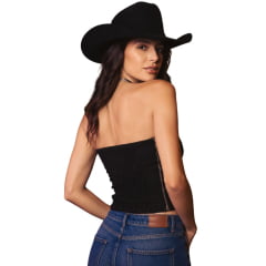 Top Corselet Feminino Turkese Patsy Black Preto Bordado E Elástico Nas Costas Ref: CO04602