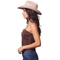 Top Corselet Feminino Turkese Patsy Brown Marrom Bordado E Elástico Nas Costas Ref: CO04601