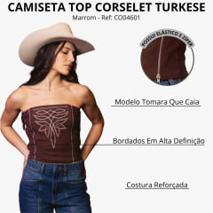 Top Corselet Feminino Turkese Patsy Brown Marrom Bordado E Elástico Nas Costas Ref: CO04601