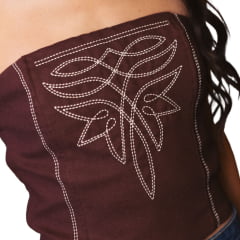 Top Corselet Feminino Turkese Patsy Brown Marrom Bordado E Elástico Nas Costas Ref: CO04601