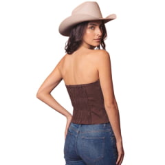 Top Corselet Feminino Turkese Patsy Brown Marrom Bordado E Elástico Nas Costas Ref: CO04601