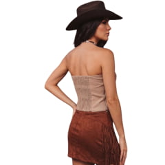 Top Corselet Feminino Turkese Patsy Nude Bordado Marrom E Elastico Nas Costas - REF:CO06601