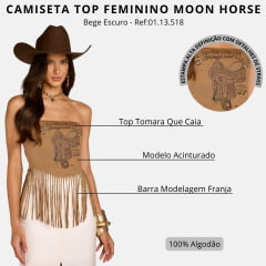 Top Feminino Moon Horse Saddle Up Bege Escuro Estampa Brilho E Franjas Elástico Nas Costas 01.13.518