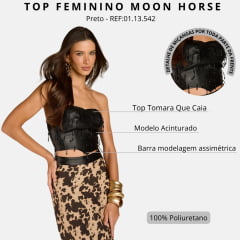 Top Feminino Moon Horse Pu Dany Preto Detalhes De Miçangas Ref:01.13.542