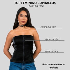 Top Feminino Buphallos Sem Alça Movell Preto Com Zíper Ref:1608