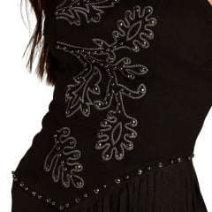 Top Feminino Moon Horse Tiffy Preto Franjas Bordado Cinza Tachinhas Prata REF:01.13.543