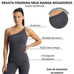 Regata Feminina Moiadeiros Um Ombro Só Cinza Grafite Com Logo Bordado Ref:REG208