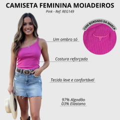 Regata Feminina Os Moiadeiros Nula Manga Pink Bordado Ref: REG149