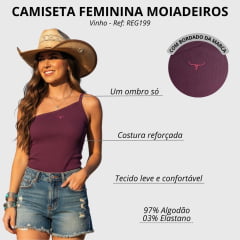 Regata Feminina Os Moiadeiros Nula Manga Vinho Bordado Ref: REG199