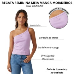Regata Feminina Moiadeiros Um Ombro Só Rosa Claro Com Logo Bordado Ref:REG209