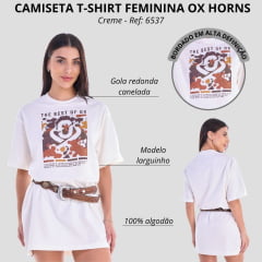 Camisetão Feminino Ox Horns Creme Estampa Com Brilho Ref: 6537