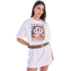Camisetão Feminino Ox Horns Creme Estampa Com Brilho Ref: 6537