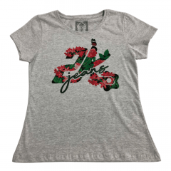 Camiseta Country Feminina 2K Jeans Cinza Com Flores