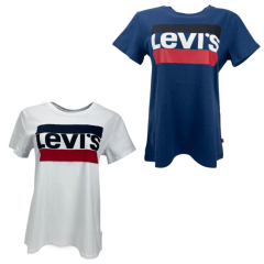 Camiseta Fem. Levi's Manga Curta Azul Marinho Branca - Escolha a cor