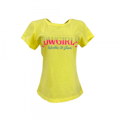 Camiseta Feminina 2K Jeans Amarela Com Strass Cowgirls