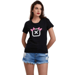Camiseta Feminina TXC Custom Preta Estampado Ref.: 50231