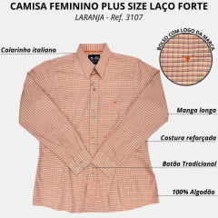 Camisa Feminina Laço Forte Plus Size Manga Longa Xadrez Laranja Ref.3107