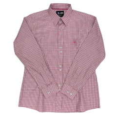 Camisa Feminina Laço Forte Plus Size Manga Longa Xadrez Rosa Ref.3107