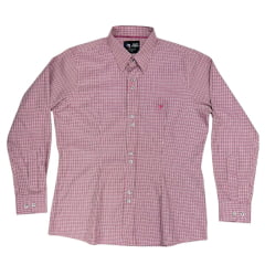 Camisa Feminina Laço Forte Plus Size Manga Longa Xadrez Rosa Ref.3107