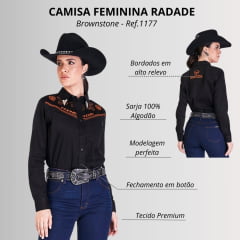 Camisa Feminina Radade Manga Longa Bordada Brownstone Preta R: 1177