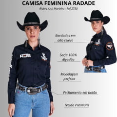 Camisa Feminina Radade Manga Longa Bordada Riders Azul Marinho - Ref: 2750