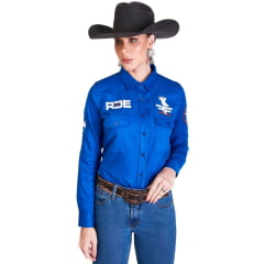 Camisa Feminina Radade Manga Longa Bordada Riders Azul- Ref: 2750