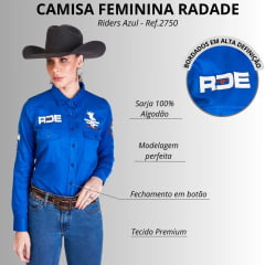 Camisa Feminina Radade Manga Longa Bordada Riders Azul- Ref: 2750