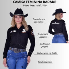 Camisa Feminina Radade Manga Longa Bordada Riders Preta - Ref: 2750