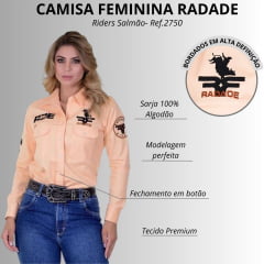 Camisa Feminina Radade Manga Longa Bordada Riders Salmão - Ref: 2750