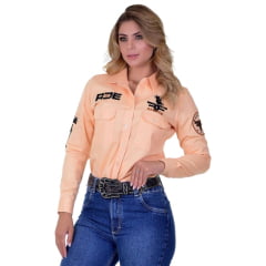 Camisa Feminina Radade Manga Longa Bordada Riders Salmão - Ref: 2750