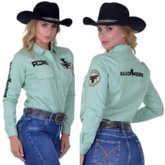 Camisa Feminina Radade Manga Longa Bordada Riders Verde Claro - Ref: 2750