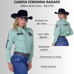 Camisa Feminina Radade Manga Longa Bordada Riders Verde Claro - Ref: 2750