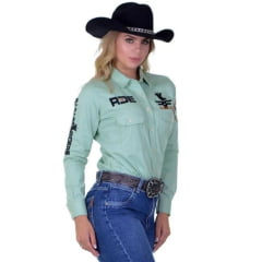 Camisa Feminina Radade Manga Longa Bordada Riders Verde Claro - Ref: 2750