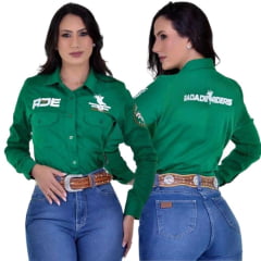 Camisa Feminina Radade Manga Longa Bordada Riders Verde - Ref: 2750