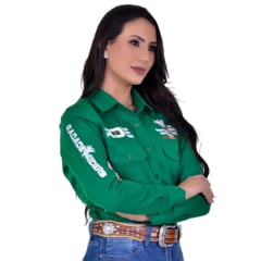 Camisa Feminina Radade Manga Longa Bordada Riders Verde - Ref: 2750