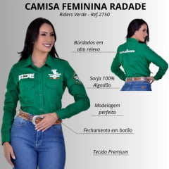 Camisa Feminina Radade Manga Longa Bordada Riders Verde - Ref: 2750